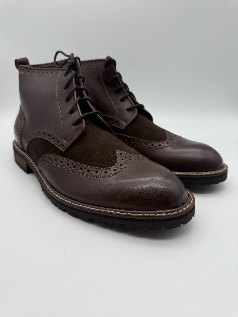 BRAND NEW Florsheim Brannon Wingtip Brown Leather/Suede Boot Men’s Size 9.5 D
